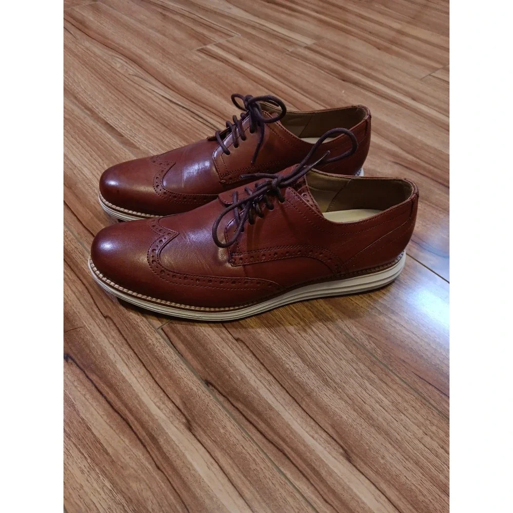 COLE HAAN Original GRAND OS Wingtip Oxford Cognac Brown Leather Shoes Mens 10.5M